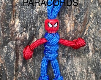 SPIDERMAN Peter Parker Paracord Keychain, Everyday Carry Keyring, Biker Buddy Accessory, Lego Minifigure, Marvel Superhero Keychain