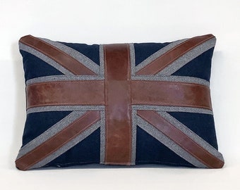 The leather and wool Union Jack cushion