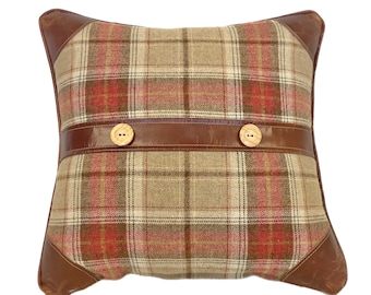 The Tartan and leather buttoned cushion