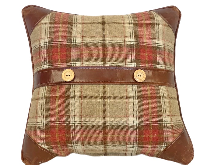 The Tartan and leather buttoned cushion