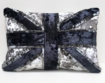 Crushed velvet Union Jack cushion