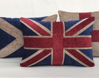 A Collection of vintage Union cushions. Union Jack, george cross, flag of Scotland