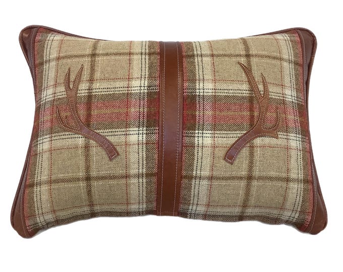 The Tartan and leather stag antler cushion