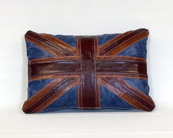 The cracked Leather Union Jack cushion