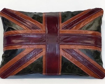 The cracked Leather Union Jack cushion