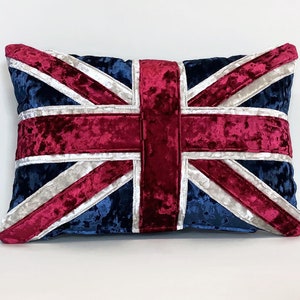 The crushed velvet tradional Colours Union Jack cushion
