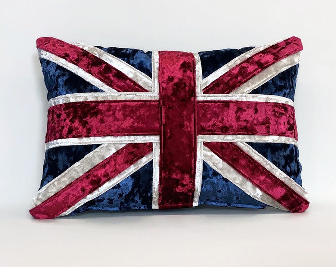 The crushed velvet tradional Colours Union Jack cushion