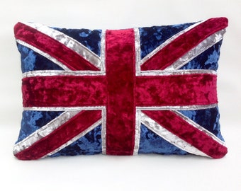 The crushed velvet tradional Union Jack cushion