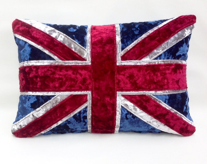 The crushed velvet tradional Union Jack cushion