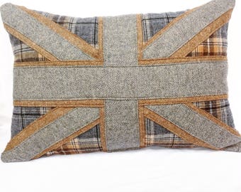 Abraham moon Woollen tartan Union Jack cushion