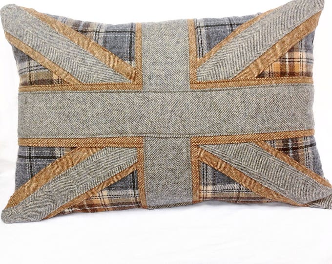 Abraham moon Woollen tartan Union Jack cushion