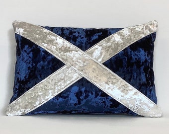 Crushed velvet Scottish saltire cushion