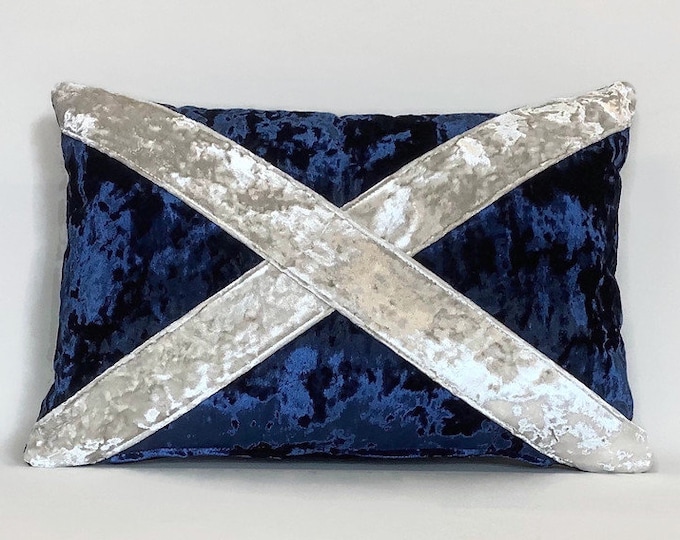 Crushed velvet Scottish saltire cushion