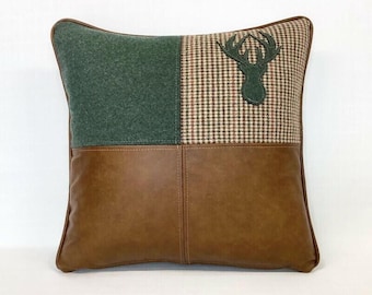 The leather and wool stag cushion