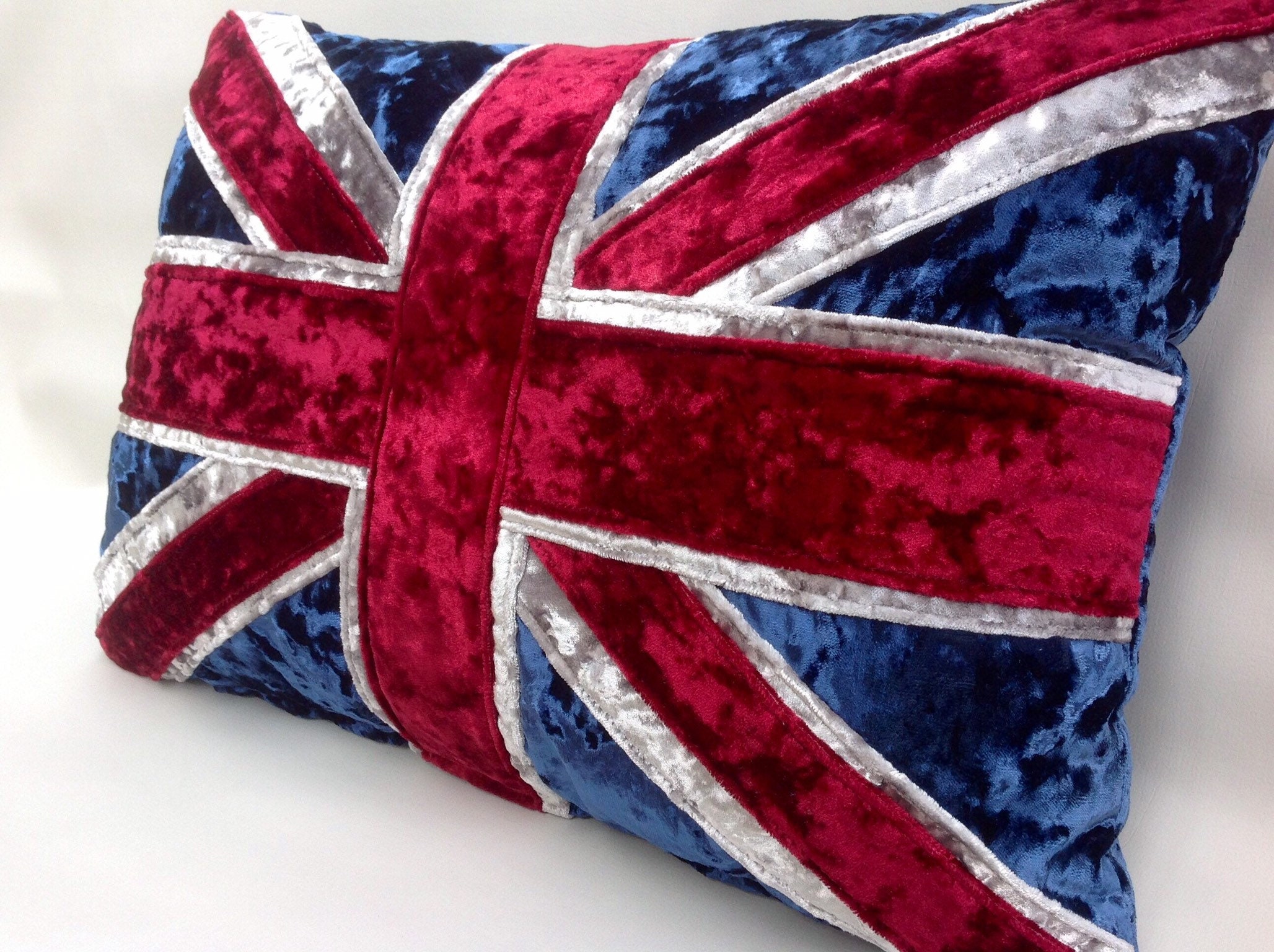 The crushed velvet tradional Union Jack cushion
