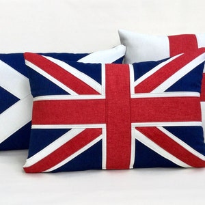 A Collection of traditional Union cushions. Union Jack, george cross, flag of Scotland