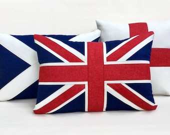 A Collection of traditional Union cushions. Union Jack, george cross, flag of Scotland