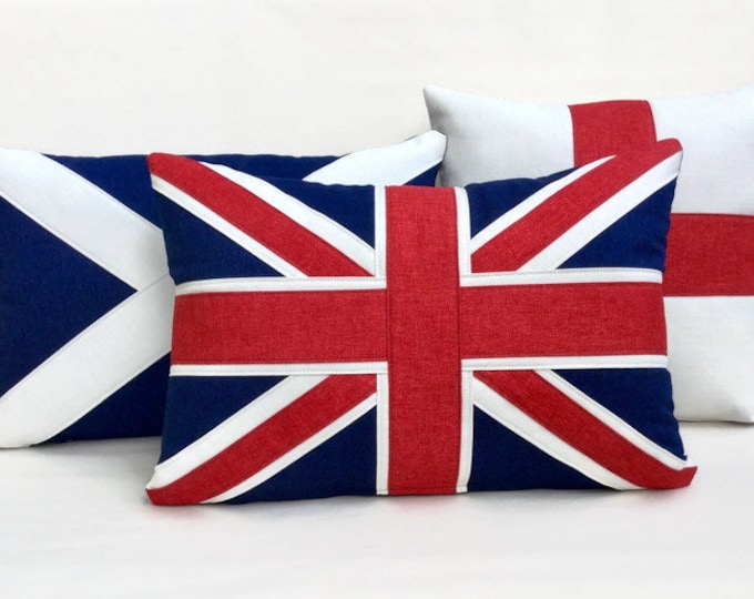 A Collection of traditional Union cushions. Union Jack, george cross, flag of Scotland