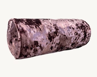 Crushed Velvet Bolster cushion - Blush Pink round pillow | 20cm Diameter, Fibre filled with zipper
