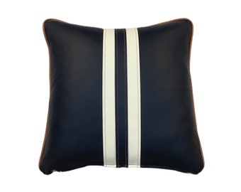 The Navy leather twin striped cushion