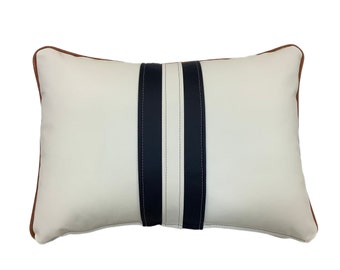 The White leather twin striped cushion