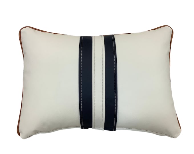 The White leather twin striped cushion