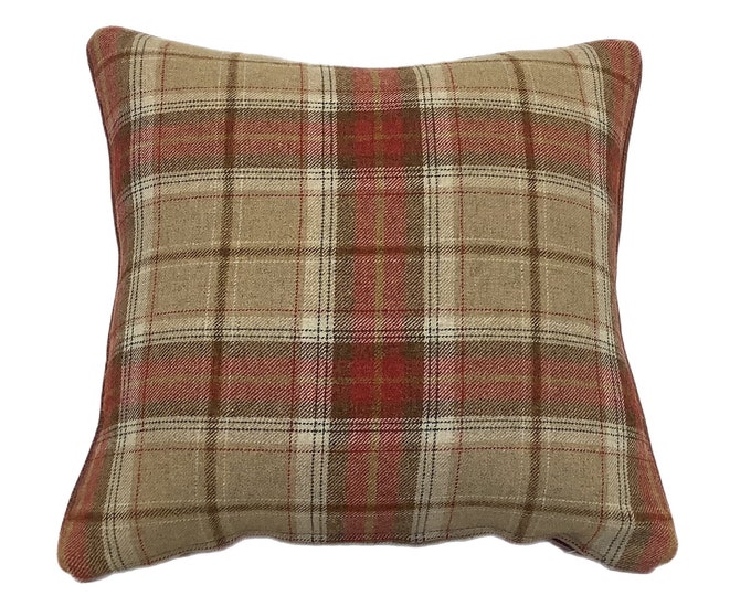 The Balmoral Clementine Tartan piped cushion
