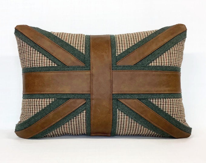 The leather and wool Union Jack cushion