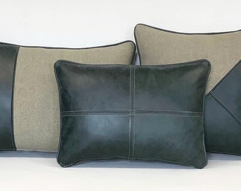 A collection of leather and wool cushions