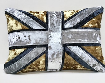 Crushed velvet Union Jack cushion