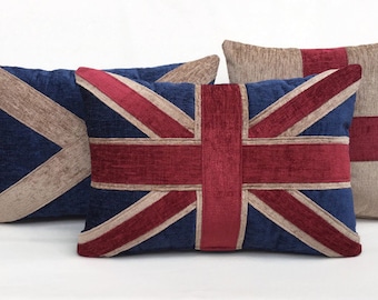 Lote de cojines Union vintage. Union Jack, George Cross, bandera de Escocia