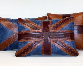 A collection of cracked leather Union cushions