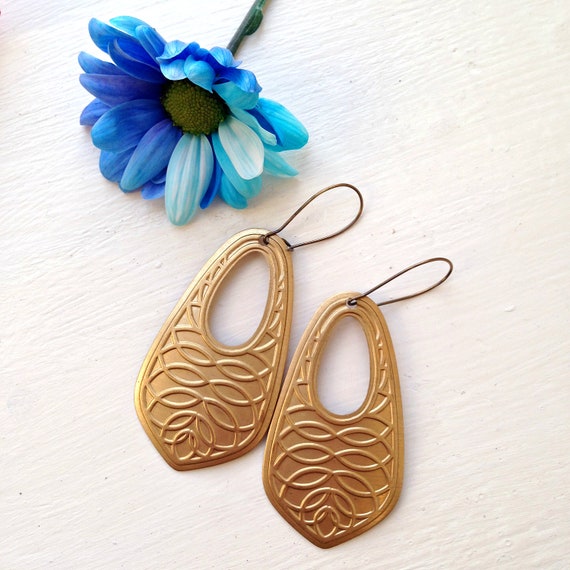Long Statement Gold Earrings Long Unique Dangle Earrings Etsy