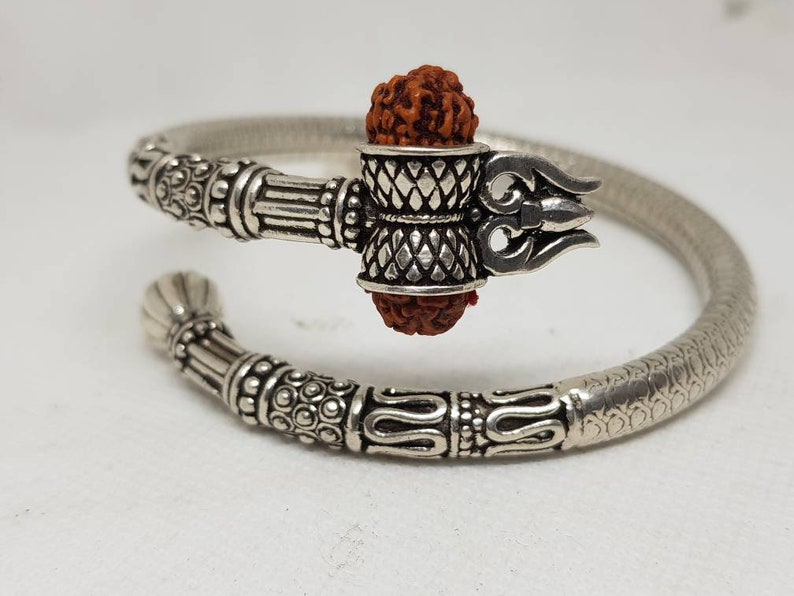 Beautiful silver shiva trishul om rudraksha bangle