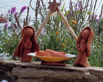 Driftwood Nativity Driftwood art Christmas nativity Christian gift Shell Nautical gift Mother Mary Joseph Jesus