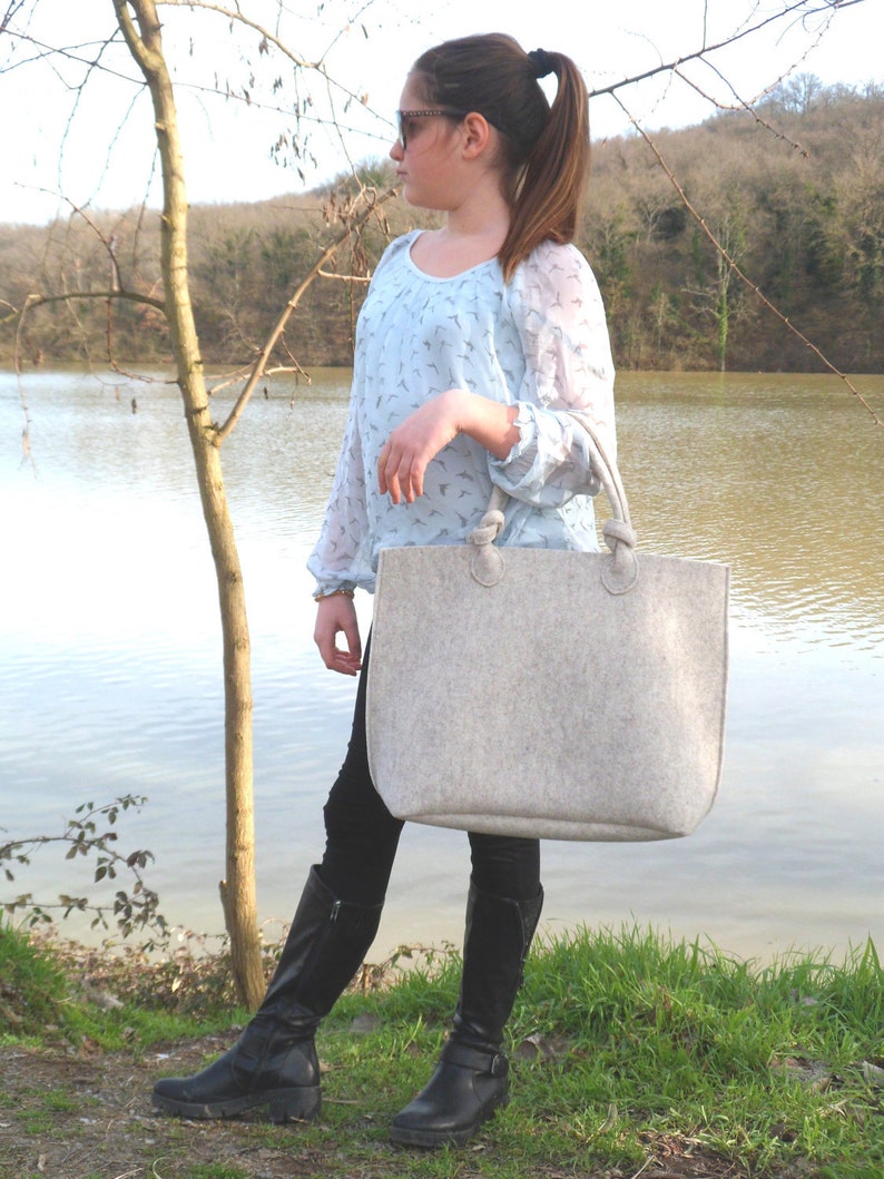 Casual elegant beige bag, felt bag, wool bag, hand bag, Italian bag, shopper, shopping bag, hand made in Italy bag, BeFeltBags image 2