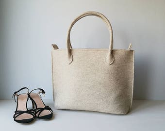 Lässige elegante beige Tasche, Filztasche, Wolle beige Tasche, Handtasche, italienische Tasche, Shopper, Einkaufstasche, handgefertigt in Italien Tasche, BeFeltBags