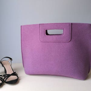 Casual elegant lilac bag, felt bag, week end bag, hand bag, Italian bag, violet shopper, shopping bag, hand made in Italy, BeFeltBag