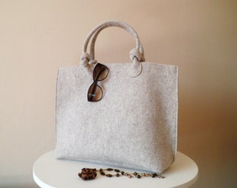 Casual elegant beige bag, felt bag, wool bag, hand bag, Italian bag, shopper, shopping bag, hand made in Italy bag,  BeFeltBags