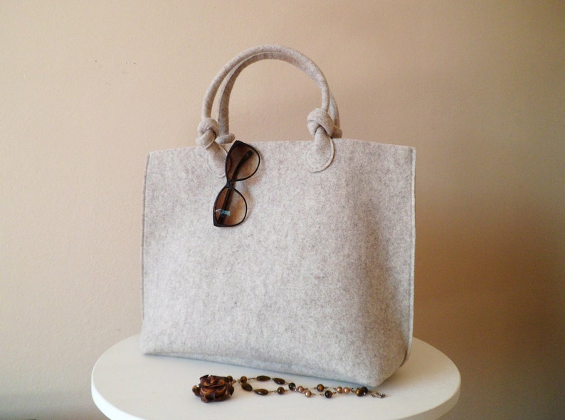 Casual elegant beige bag, felt bag, wool bag, hand bag, Italian bag, shopper, shopping bag, hand made in Italy bag, BeFeltBags image 1