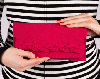 Hot pink wallet with braid