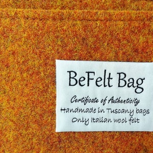 Orange felt bag insert for tote bag handmade in Italy wool organizer, felt bag in bag, BeFeltBag, gift for woman, Italian bag, gift for girl image 8