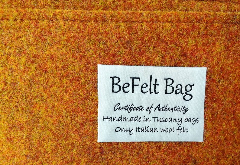 Orange felt bag insert for tote bag handmade in Italy wool organizer, felt bag in bag, BeFeltBag, gift for woman, Italian bag, gift for girl image 8