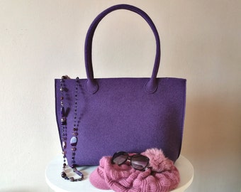 Lässige elegante violette Tasche, Filztasche, Wolltasche, Handtasche, italienische Tasche, Shopper, Einkaufstasche, handgefertigt in Italien Tasche, Valentine of BeFeltBags