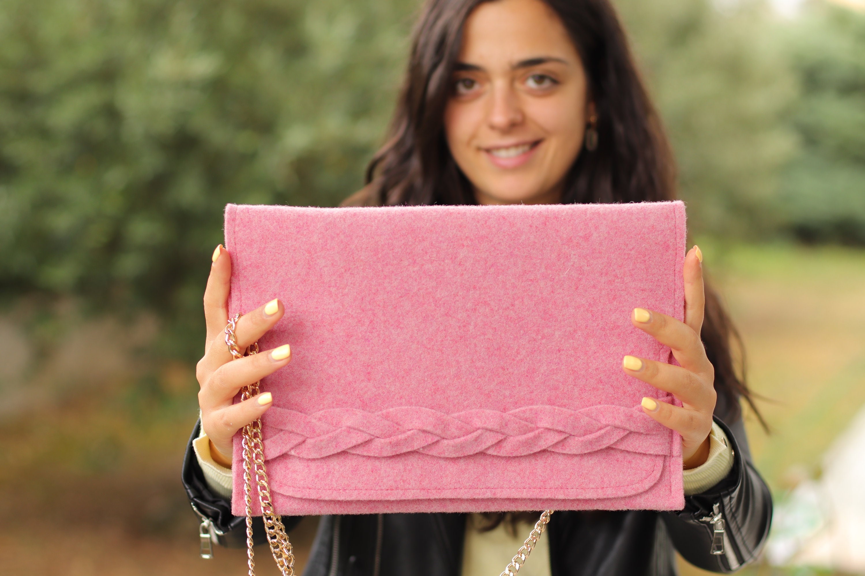 Crossbody Bag With Chain Strap Pink Felt Bag Purse Small 