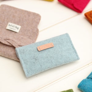 Wool felt credit card holder women grey, personalized small wallet for women monogram visit card holder with braid, gift for bridesmaid image 6