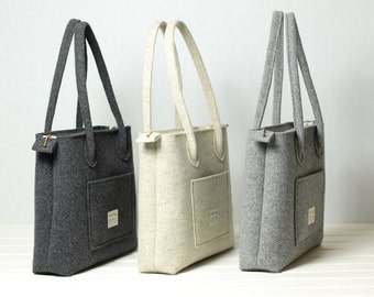 Casual grey bag with handles in wool felt