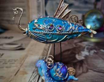 Fantasy whimsical critter creature snail airship orrery handmade