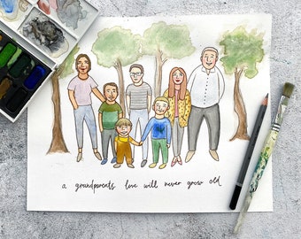 Hand Painted Family Portrait, Watercolour Portrait, Family Illustration, Portrait from Photo, Cartoon Portrait, Personalised Gift