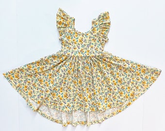 SALE- Toddler Girls Flutter YELLOW Floral Twirl Dress Sz 2T-6